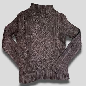 WONY MOCK TURTLENECK Y2K VINTAGE POPCORN CABLEKNIT PATTERN STRETCH SHIRT BROWN S